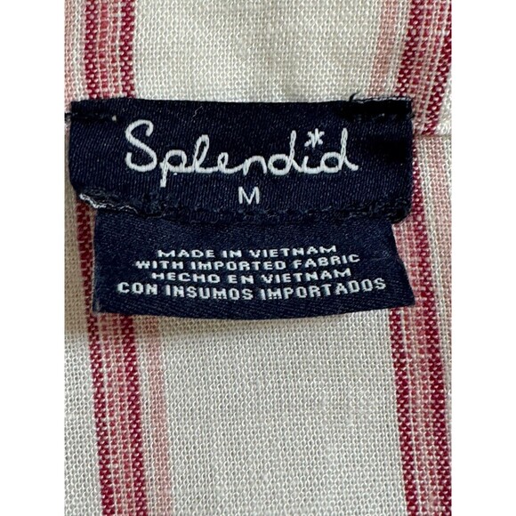 Splendid Linen Blend Blouse Medium White Pink Stripe Peasant Boho Beachy - Picture 5 of 7